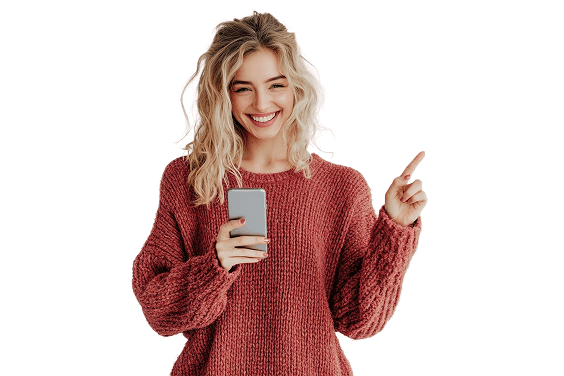 Woman holding phone and smilling